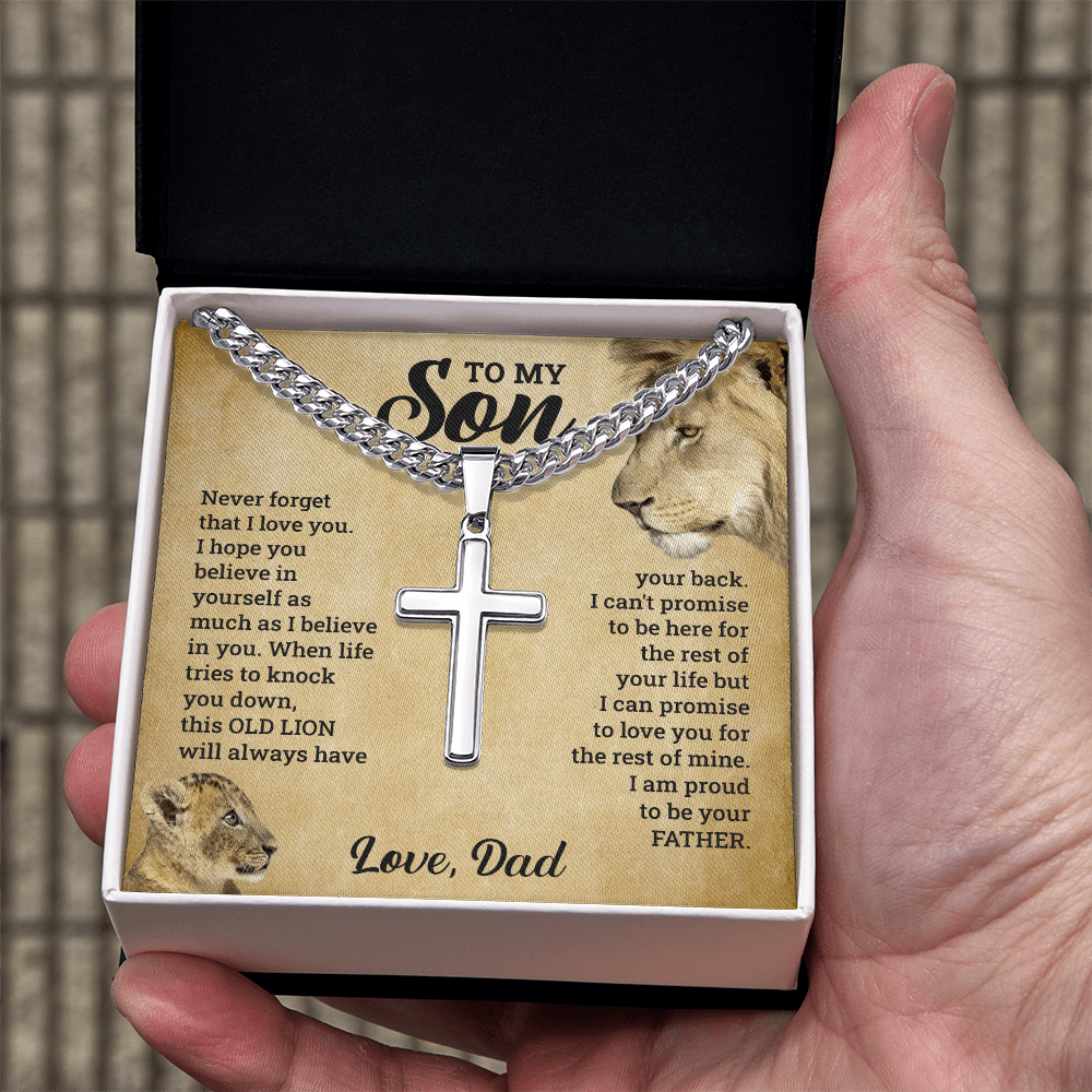 To My Son This Old Lion Cross Necklace Gift Set