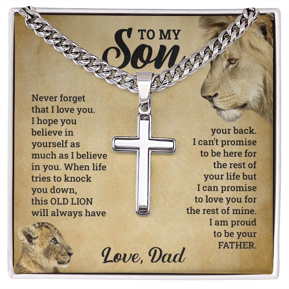 To My Son This Old Lion Cross Necklace Gift Set