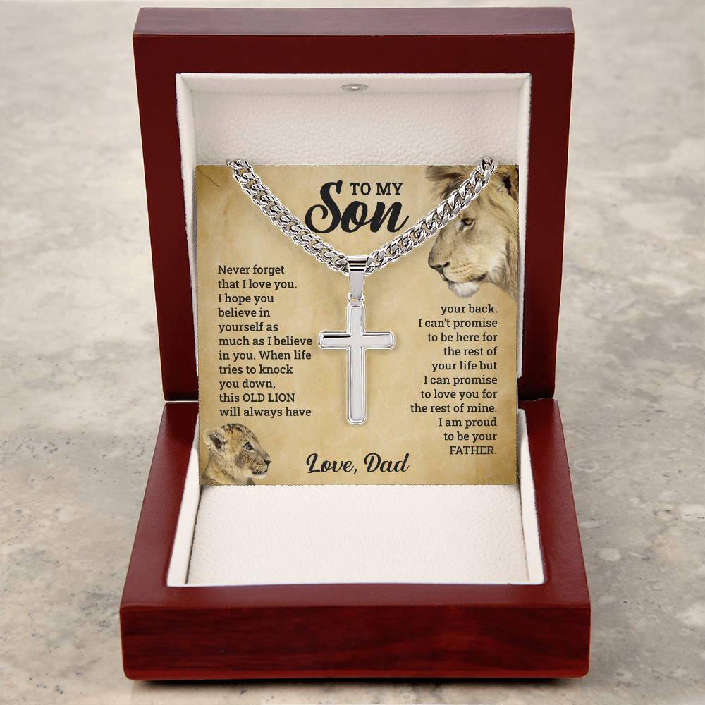 To My Son This Old Lion Cross Necklace Gift Set