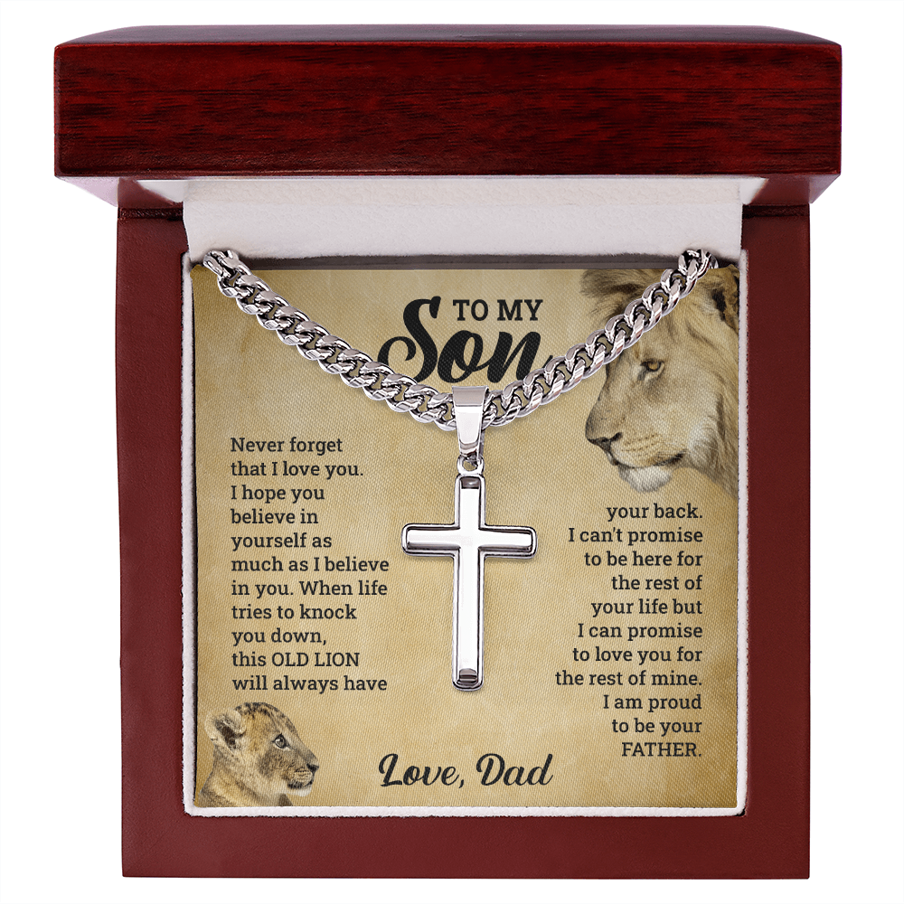 To My Son This Old Lion Cross Necklace Gift Set