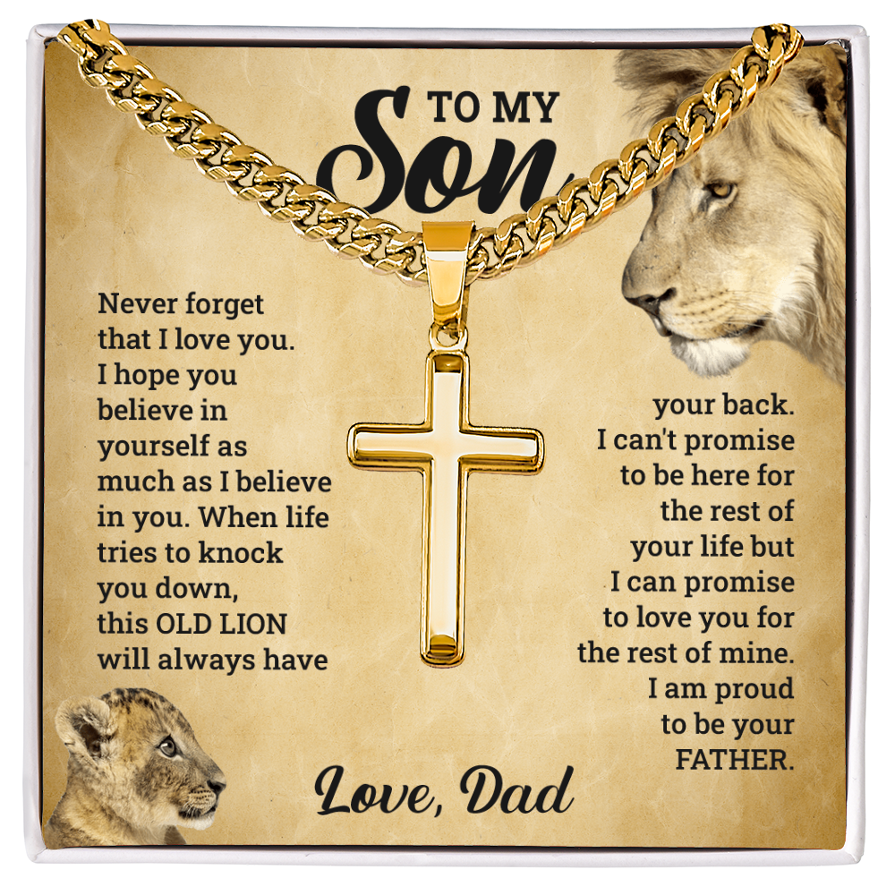 To My Son This Old Lion Cross Necklace Gift Set