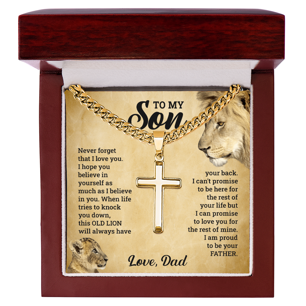 To My Son This Old Lion Cross Necklace Gift Set