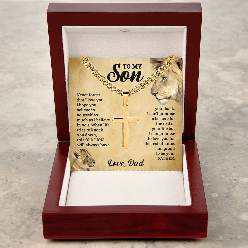 To My Son This Old Lion Cross Necklace Gift Set